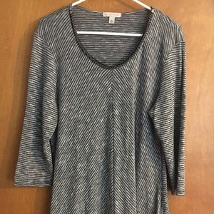 3/4 Sleeve Black/Gray/White Striped Top